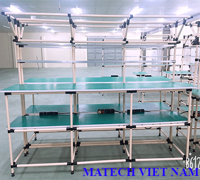 Bàn thao tác ống thép bọc nhựa lắp khớp nối HJ
